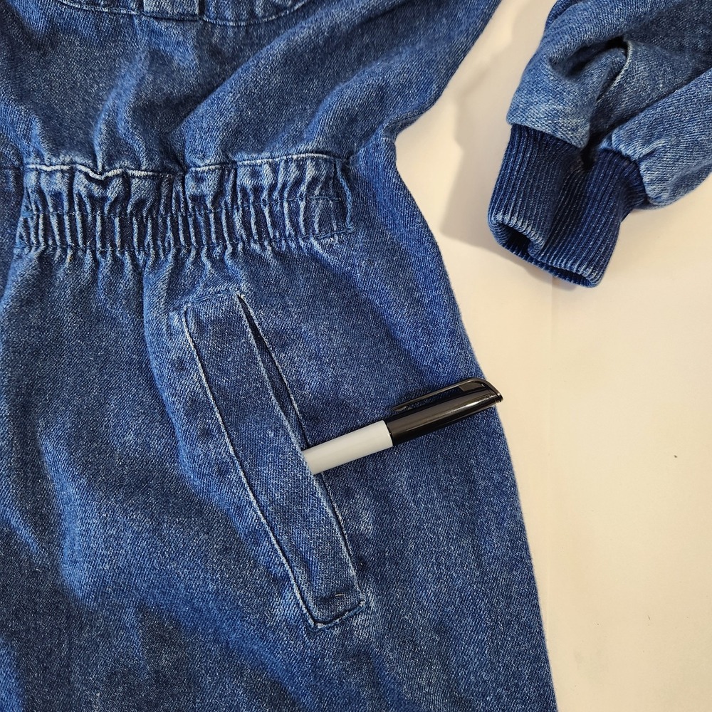 Vintage 80s Oakbrook Sport Denim Jumpsuit Acid Wash Utility Coveralls Blue 12 - Picture 14 of 16
